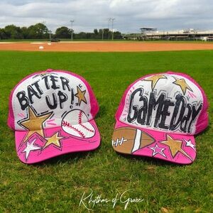 Handpainted Mesh Back Trucker Hat - Score Big with Style! 🎉 Baseball or Football